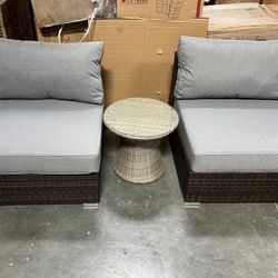 New! 3pcs Set Deep Seating Patio Set, Wicker Chairs, Wicker Coffee Table And Chairs, Wicker Single Chair, Patio Furniture, Outdoor Chairs