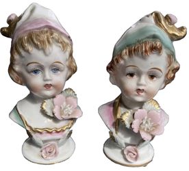 Antique UCAGCO Girl Boy Head Elf Hat Cap Salt and Pepper Shakers 
