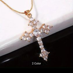 Vintage 18 K gold Plated Cross Pendent necklace New 