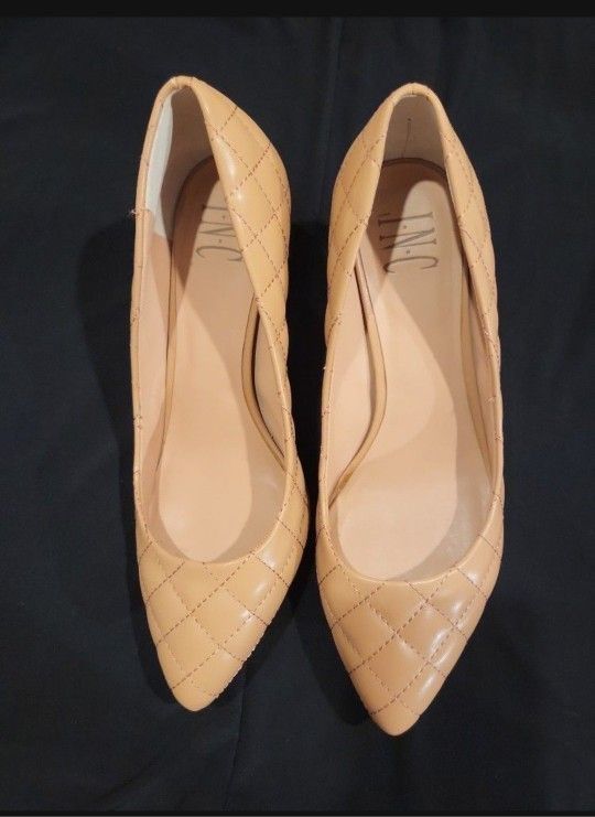 INC International Light Tan Quilted Pattern Heels- Size 8M
