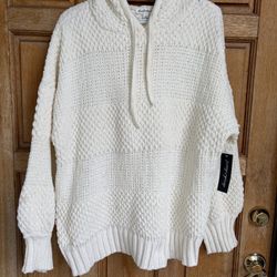 Derek Heart Cream Hooded Knit Sweater 2X Cozy Textured Pullover Womens