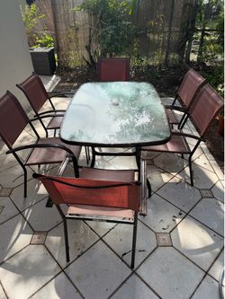 Patio furniture, table, chairs