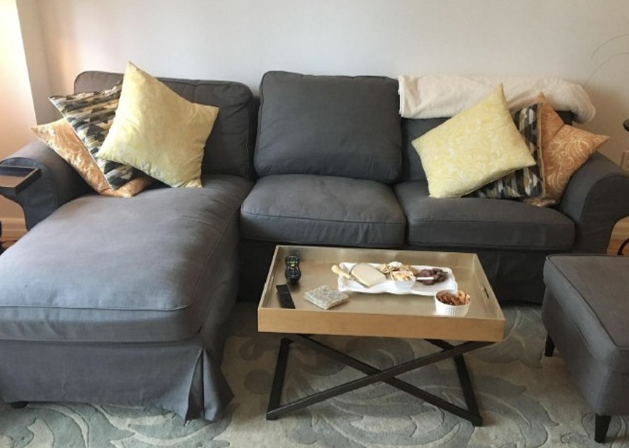 gray ikea ektorp sectional with chaise - Can Deliver