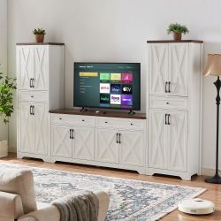 TV Cabinet Set Multifunctional TV Wall, One TV Cabinet and Two Sideboards for Living Room