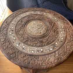 Hand-Carved Middle Eastern Side Table – Moorish Style, Inlaid Top