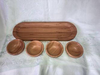 Pampered Chef 5pc Bamboo Snack Tray Set