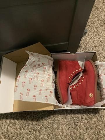 Limited Edition Red And Gold Timberland Boots