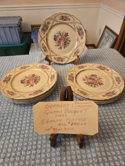 German Ivory Queens Bouquet Dinner Plates
