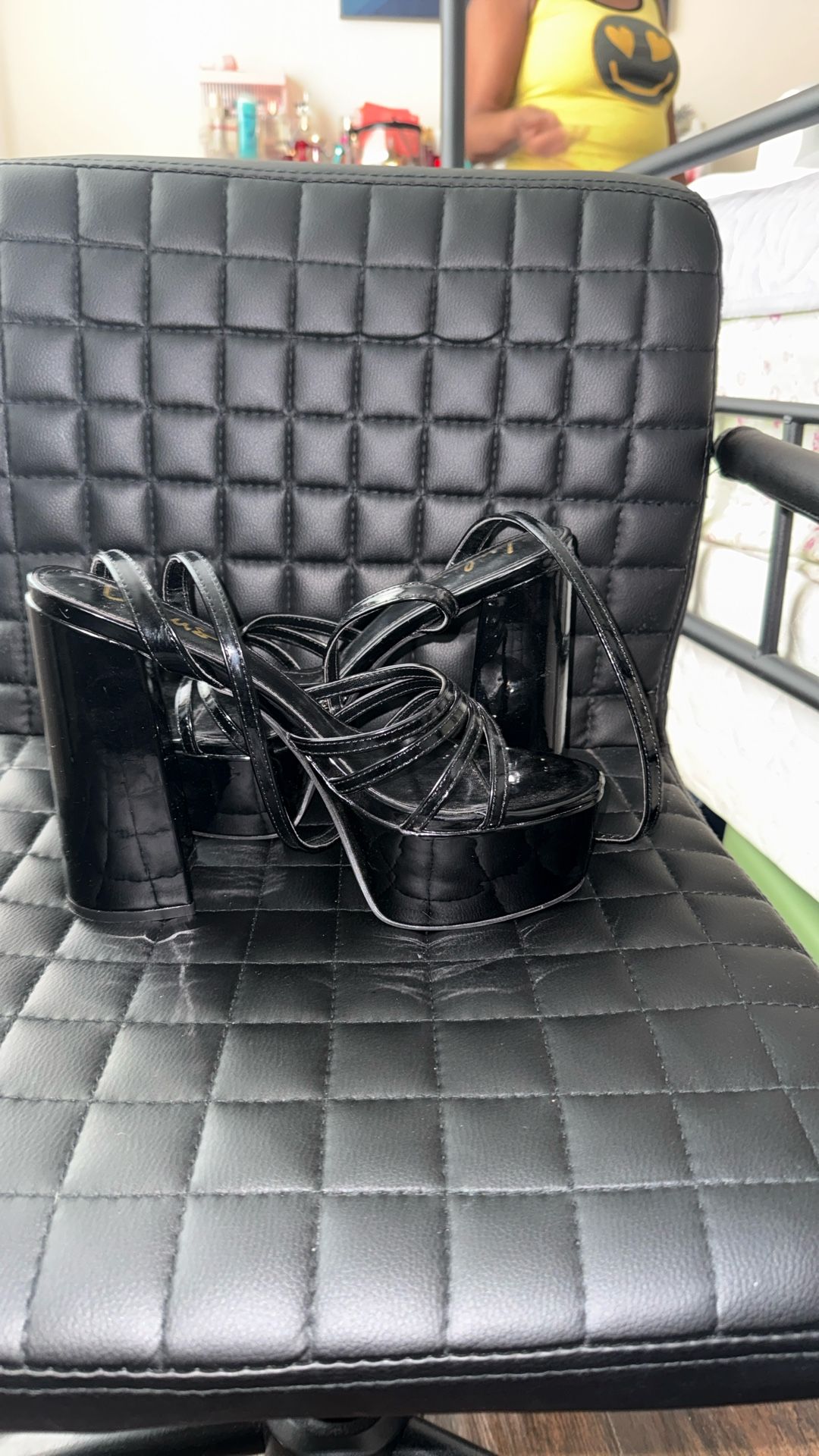 Lulus,Black Platform Strappy Heels – Size 10,Elegant & Trendy