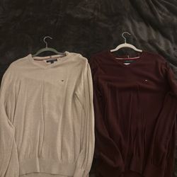 Tommy Hilfiger Long Sleeve Burgundy & Cream Size Large