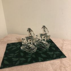 Vintage MCM Clear Glass Heavy Weight Rearing Horses Bookends 8” Tall
