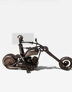 Metal Motorcycle Sculpture Chopper Biker Figurine Industrial Art Decor
