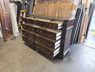 Dark Wood Double Dresser with 9 Drawers