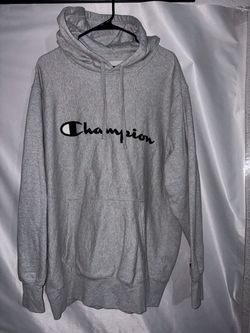Champion Script Logo Pullover Hoodie Gray