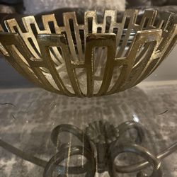 Gold Round Metal DECORATIVE BOWL 11” Diameter