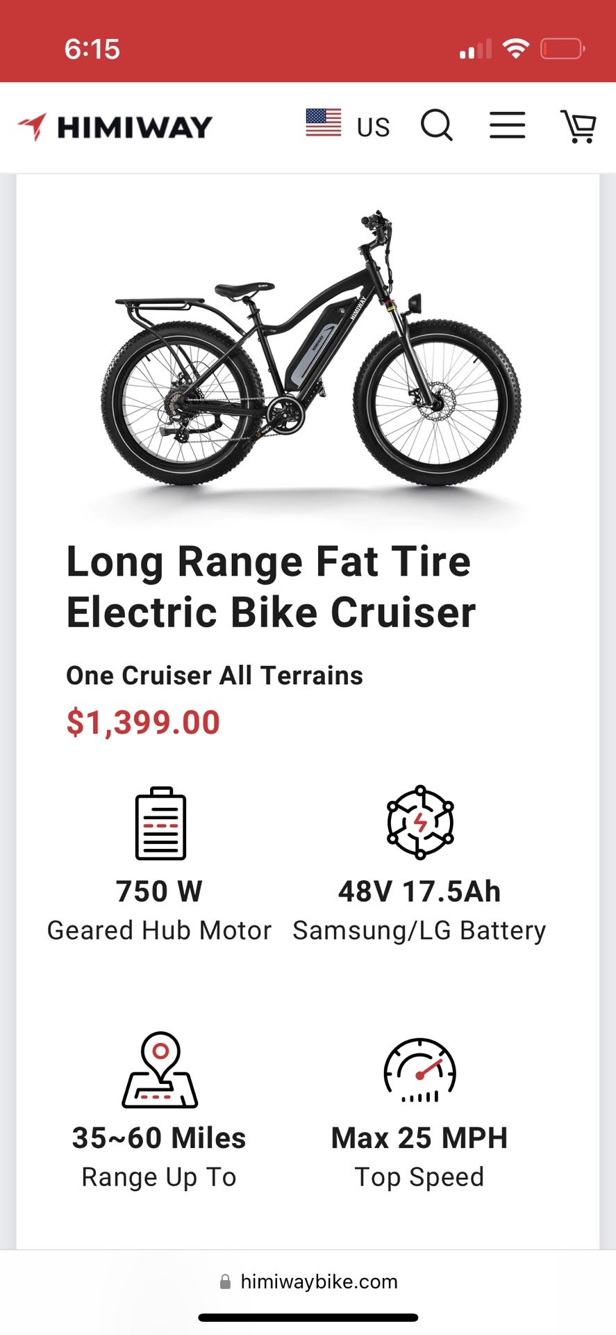 Long Range Fat Tire Electric Bike Cruiser