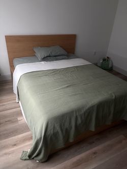 IKEA Queen Bed Frame – Natural Wood, Modern Minimalist Style