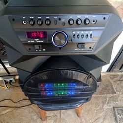 15-inch Professional Bluetooth Speaker With True Wireless Technology, USB/SD/AUX, FM Radio, Flashing Lights, Mic/Guitar Inputs, AC/DC Power, Handle/Wh