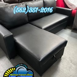 Sofá Couch With Storage Black New Faux Leather 