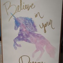 HUGE Wall Art/Canvas!!  "Follow your Dreams Unicorn 3" by Kimberly Allen! 3ft tall, 2ft across!!