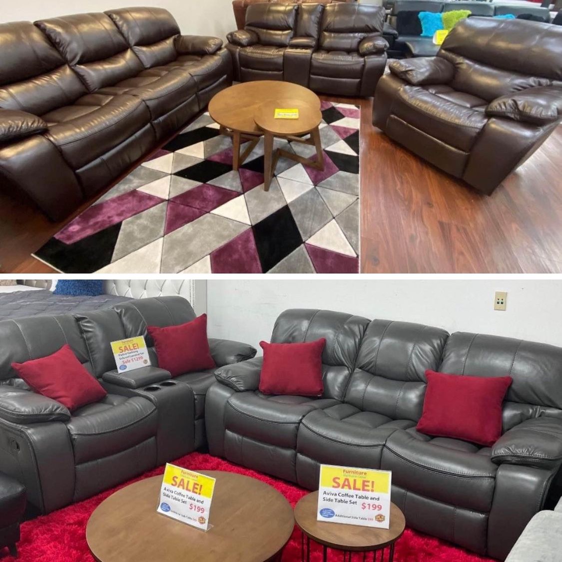 Spring Sale! Madrid, Leather Reclining Sofa And Loveseat In Brown Or Gray Only $899. Easy Finance Option. Same-Day Delivery.