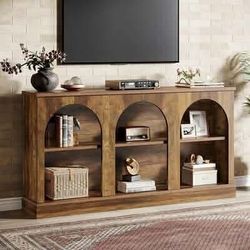 63 inches Modern Console Sofa Table with 3 Tiers Storage Wooden Rectangular Foyer Table for Entrance Hallway Living Room Rustic Brown