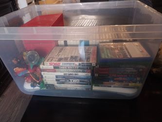 Bin of video games and stuff