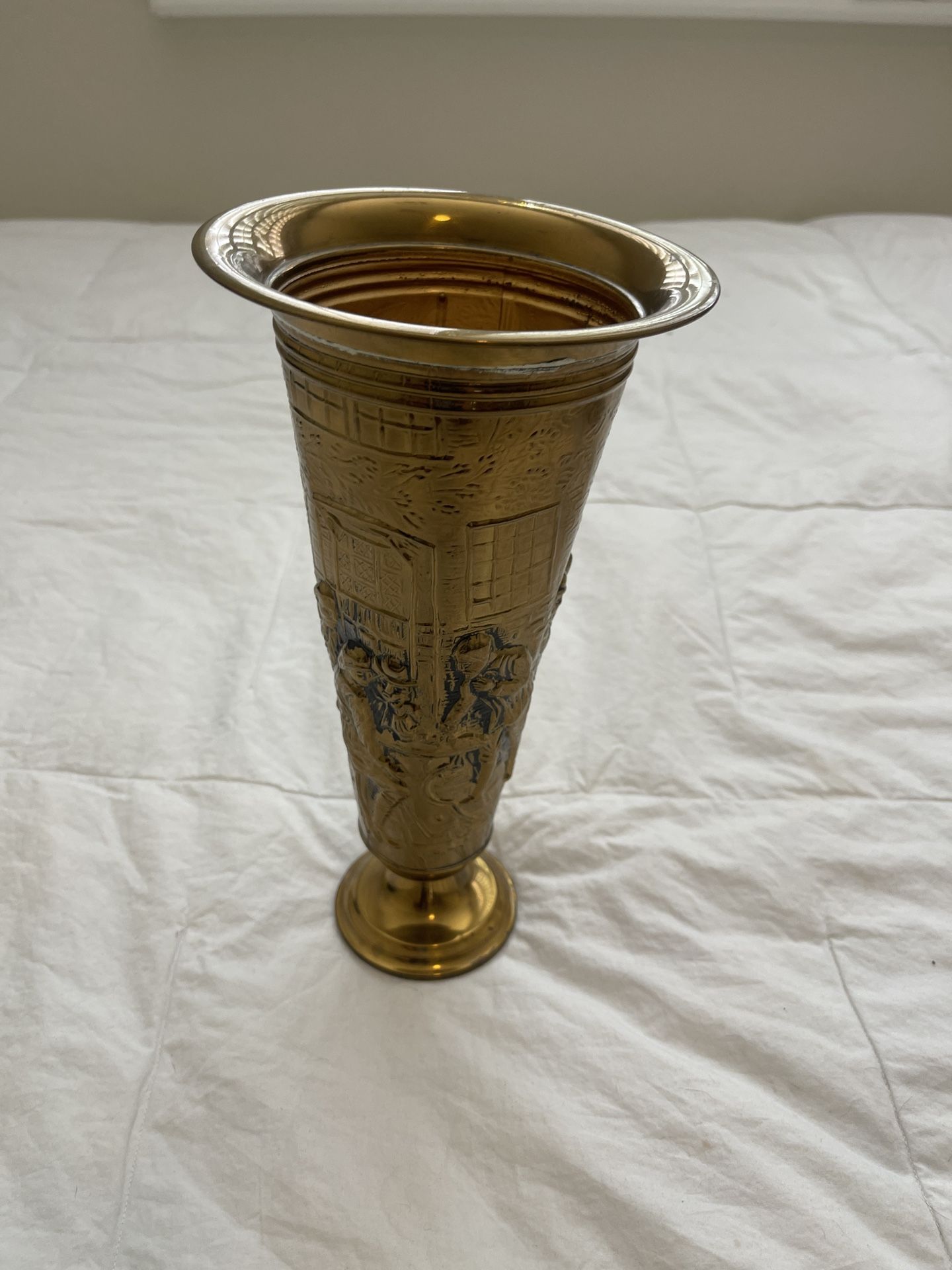 Vintage 12" Flower Vase With Mid-Century Design Metal/Brass look Holds Flowers