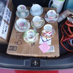 Assorted Antique Tea Cups With Matching Saucers