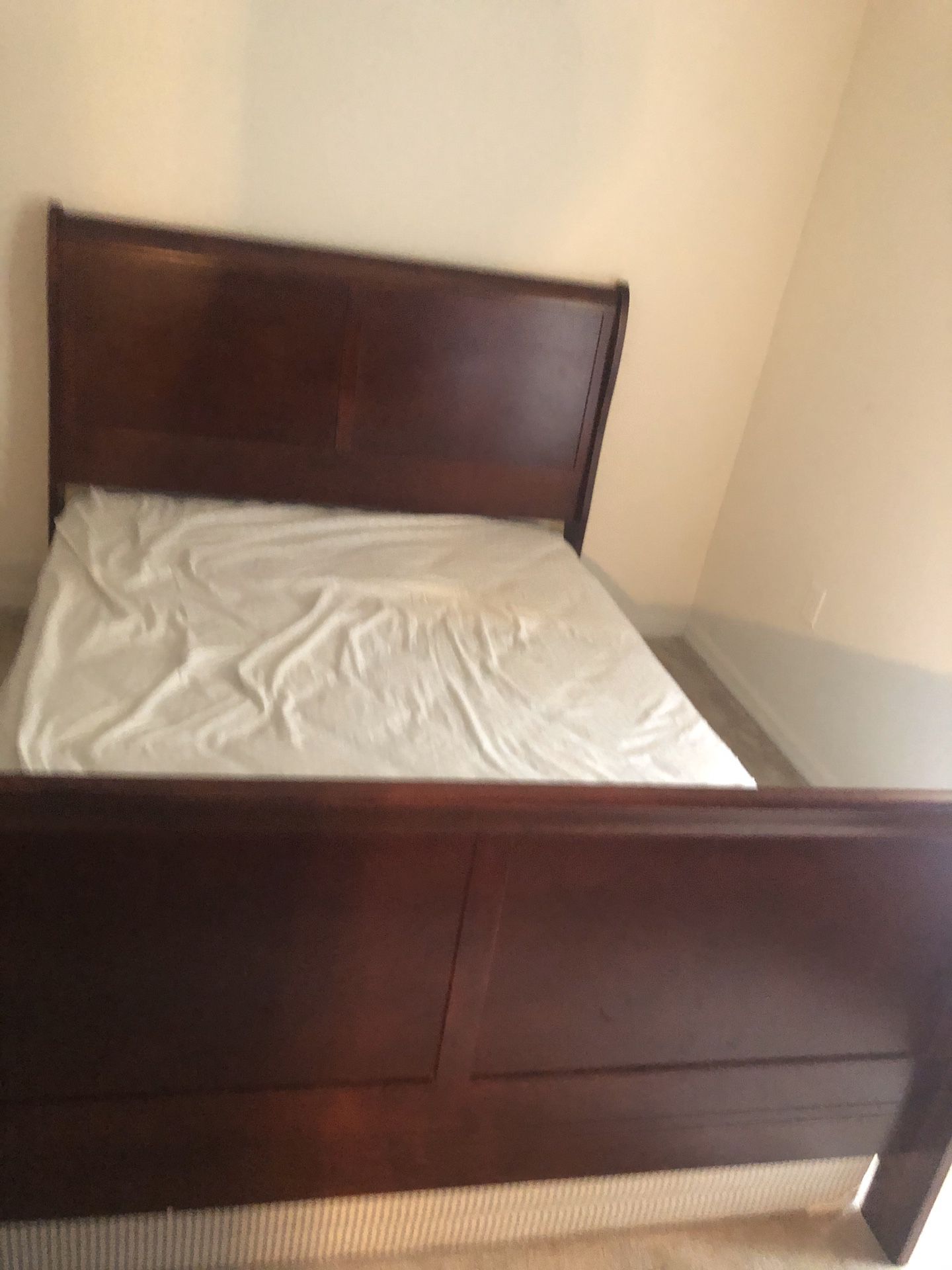 Queen size bed frame, mattress and box spring
