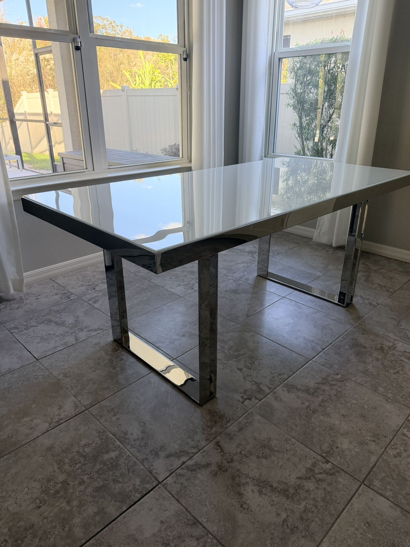 White Glass Rectangular Dining Table 