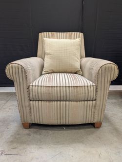 Ethan Allen Striped Armchair with Rolled Arms