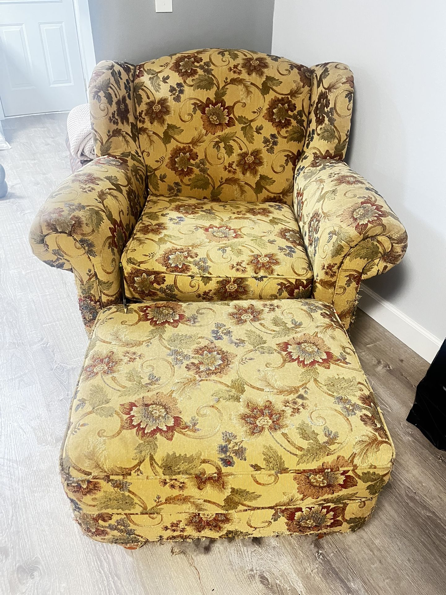 Wingback Floral Chair W/ Stool