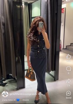 Zara Navy Blue Belted Sequin Structured Vest