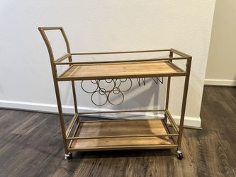 Two Tier Bar Cart w/ Wine Bottles & Glass Holders