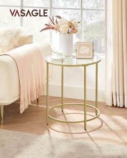 New Round Side Table, Glass End Table with Metal Frame, Gold Coffee Table Modern Style, Gold Color