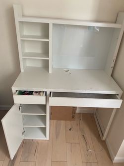 White Desk with Ad d on Storage unit