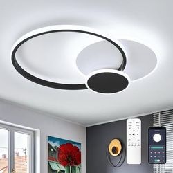 Black Modern LED Ceiling Light 45W Dimmable Flush Mount Ceiling Lamp With Remote&APP Control,3800lm