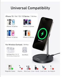 ANKER MagGo 2-in-1 MagSafe Compatible Qi2 15W Wireless Charging Stand