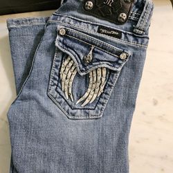 Miss Me Girls Denim Shorts Blue Cotton Size 14 Distressed Embroidered