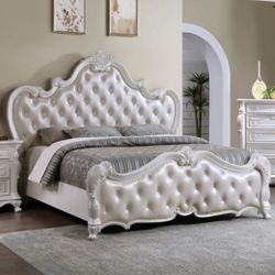 White Queen Bedroom Furniture Set - 4pc Bed Dresser Mirror Nightstand