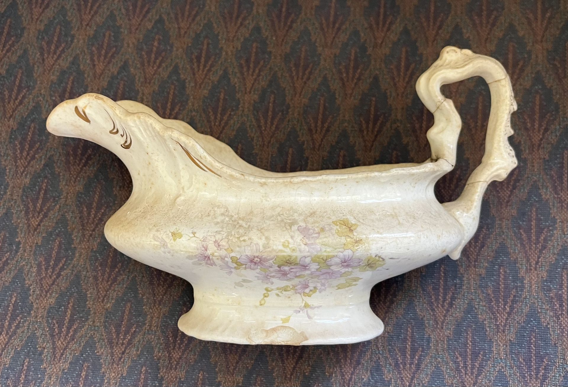 Antique (1890’s) Anchor Pottery J.E.N. Floral Pattern Gravy Boat