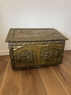 Antique Chiseled Brass Chest 