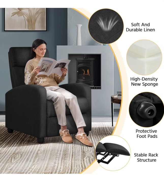 Recliner Chair Fabric Black
