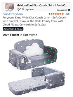 FORYOOMI kids glow-in-the-dark couch W blanket/pillow