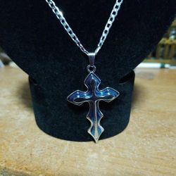 21 Inch Sterling silver Cuban Chain With 2 Inch Blue and Silver Cross New