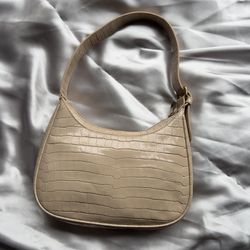 J. Crew Beige Y2K Leather Croc Pattern Zip Closure Gold Brass Hardware Handbag