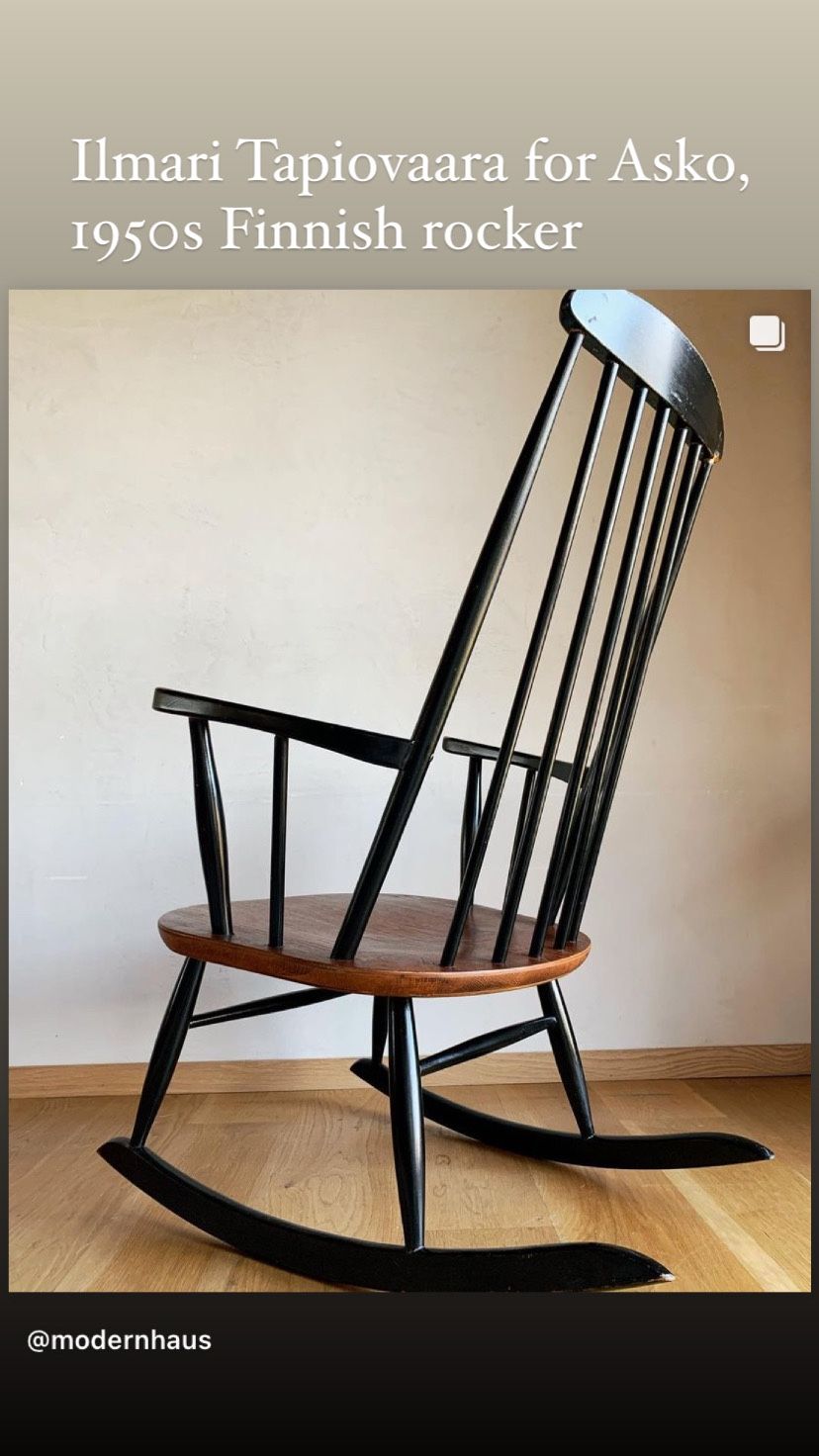 ORIGINAL DANISH ILMARI TAPIOVAARA TEAK BLACK SPINDLE ROCKER