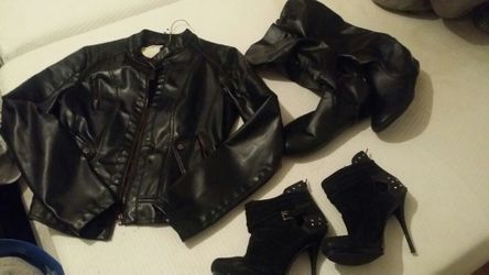 Fashion leather jacket and shoes