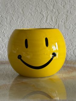Yellow Smiley Face Ceramic Planter